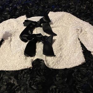 Elegant White Sequin  Jacket with Black Bows